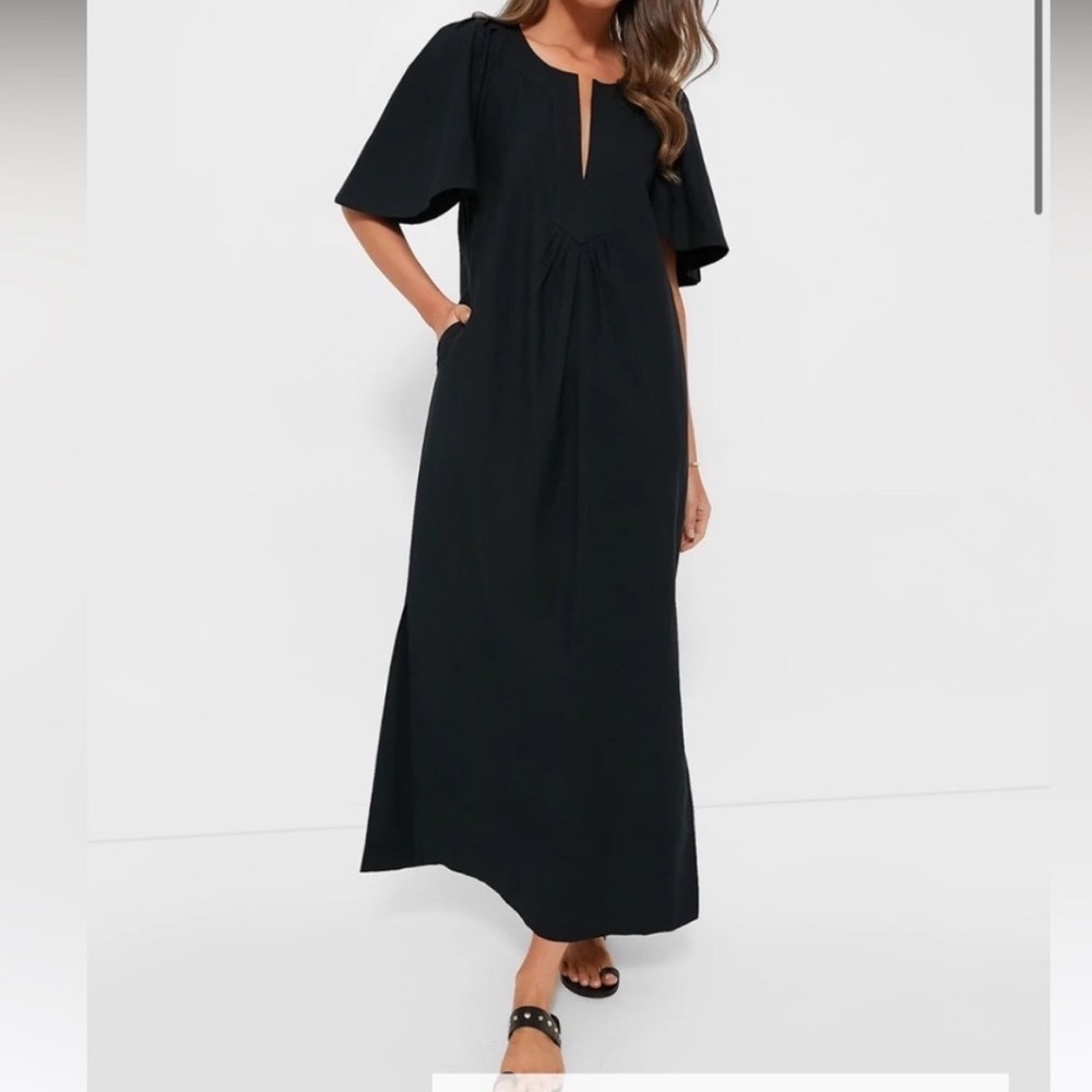 Pomander Place Dress Women XXS Black Flutter Sleeve Split Neck‎ Maxi  Tuckrnuck